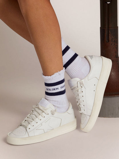 Cotton socks with distressed finishes, blue stripes and logo - Golden Goose Women|Men