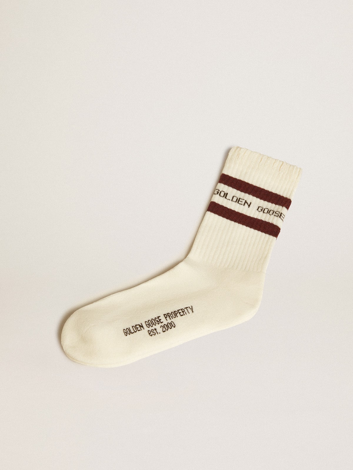 Worn-white socks with distressed details and brown stripes - Golden Goose Women|Men