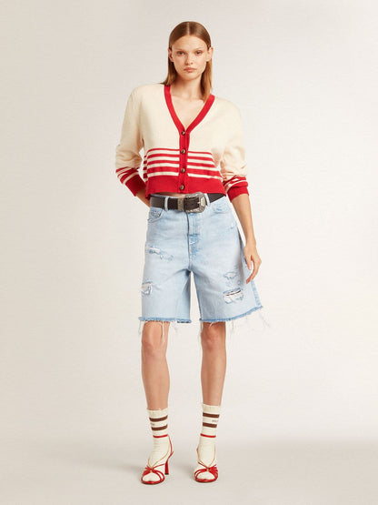 Worn-white socks with distressed details and brown stripes - Golden Goose Women|Men