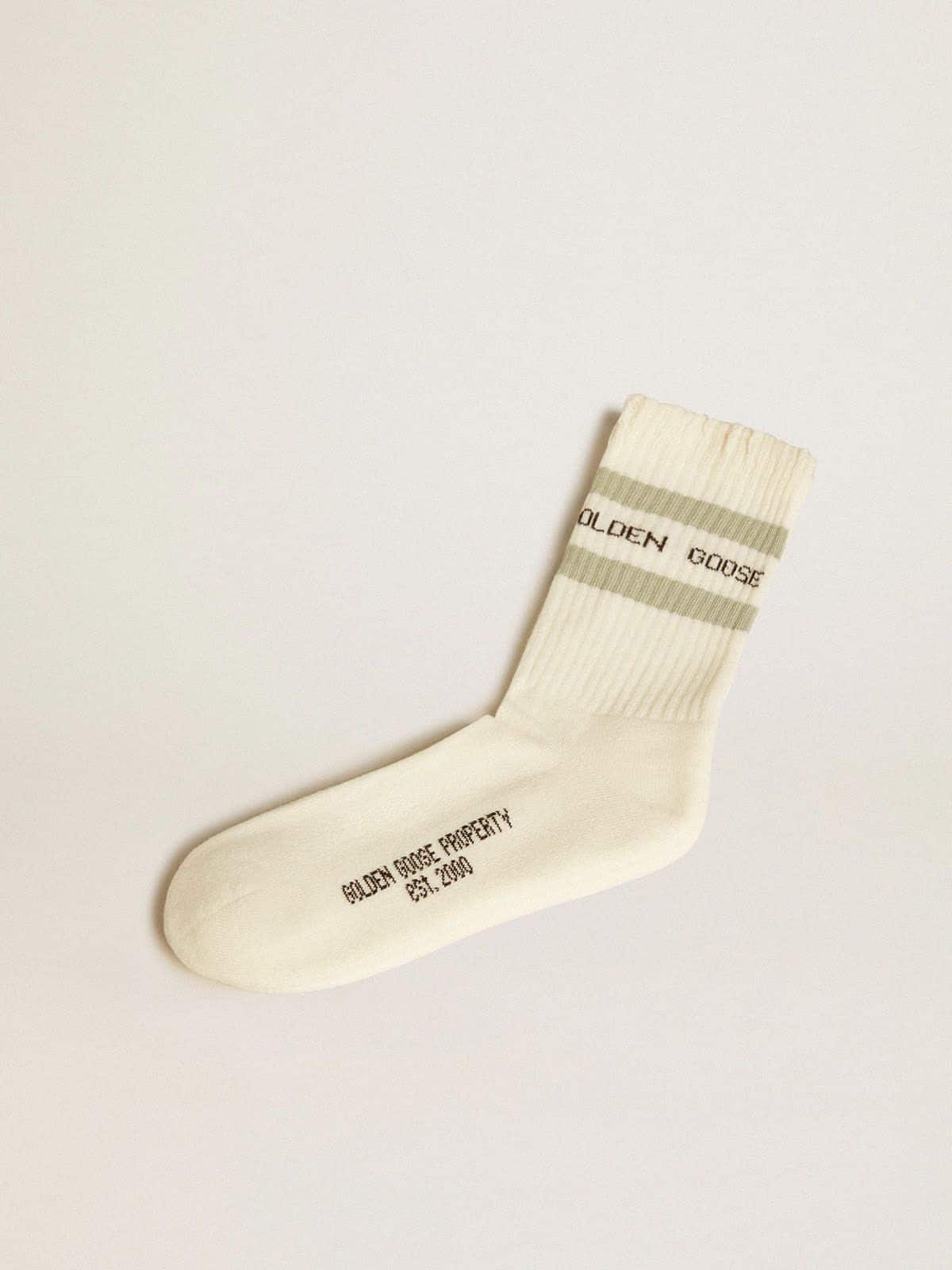 Worn-white socks with distressed details and sage-green stripes - Golden Goose Women|Men