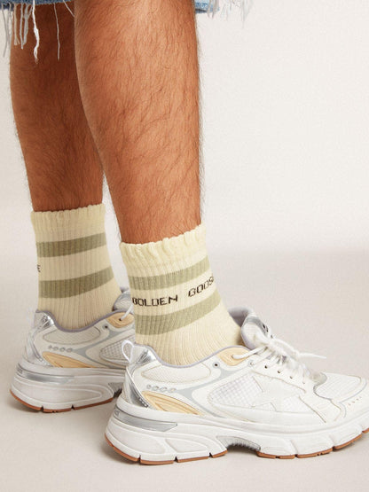 Worn-white socks with distressed details and sage-green stripes - Golden Goose Women|Men