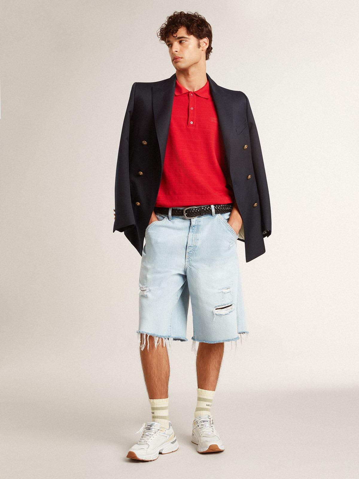 Worn-white socks with distressed details and sage-green stripes - Golden Goose Women|Men