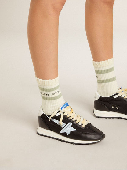 Worn-white socks with distressed details and sage-green stripes - Golden Goose Women|Men
