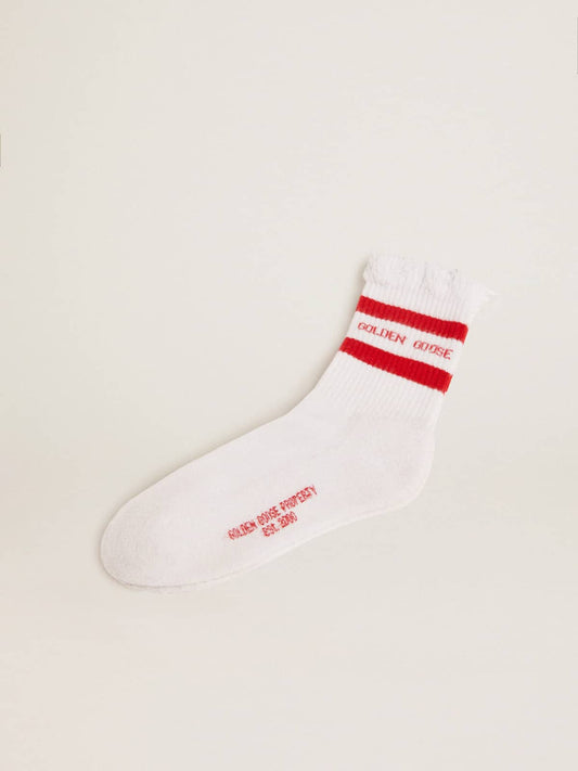 White socks with distressed details and red stripes - Golden Goose Women|Men