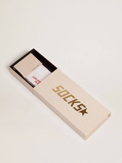 White socks with distressed details and red stripes - Golden Goose Women|Men