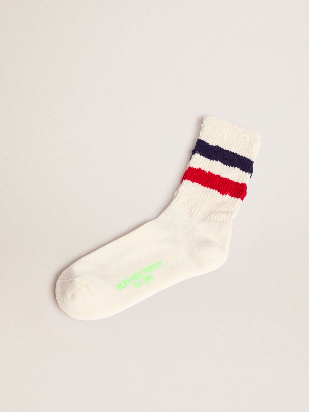 Vintage white socks with distressed details and two-tone stripes - Golden Goose Women|Men