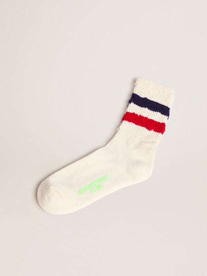 Vintage white socks with distressed details and two-tone stripes - Golden Goose Women|Men