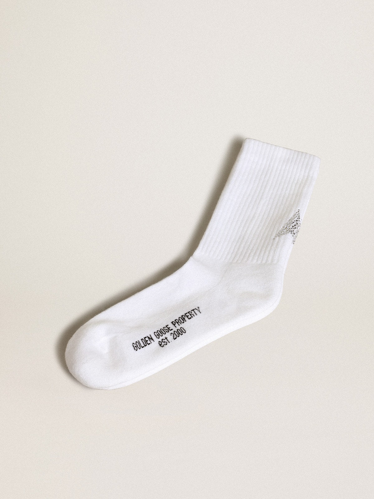 White socks with crystal star on the back - Golden Goose Women|Men