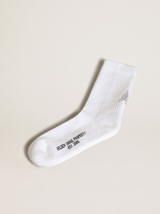 White socks with crystal star on the back - Golden Goose Women|Men