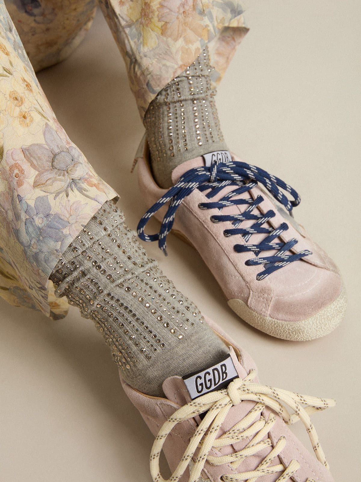 Gray socks with crystals on the leg - Golden Goose Women