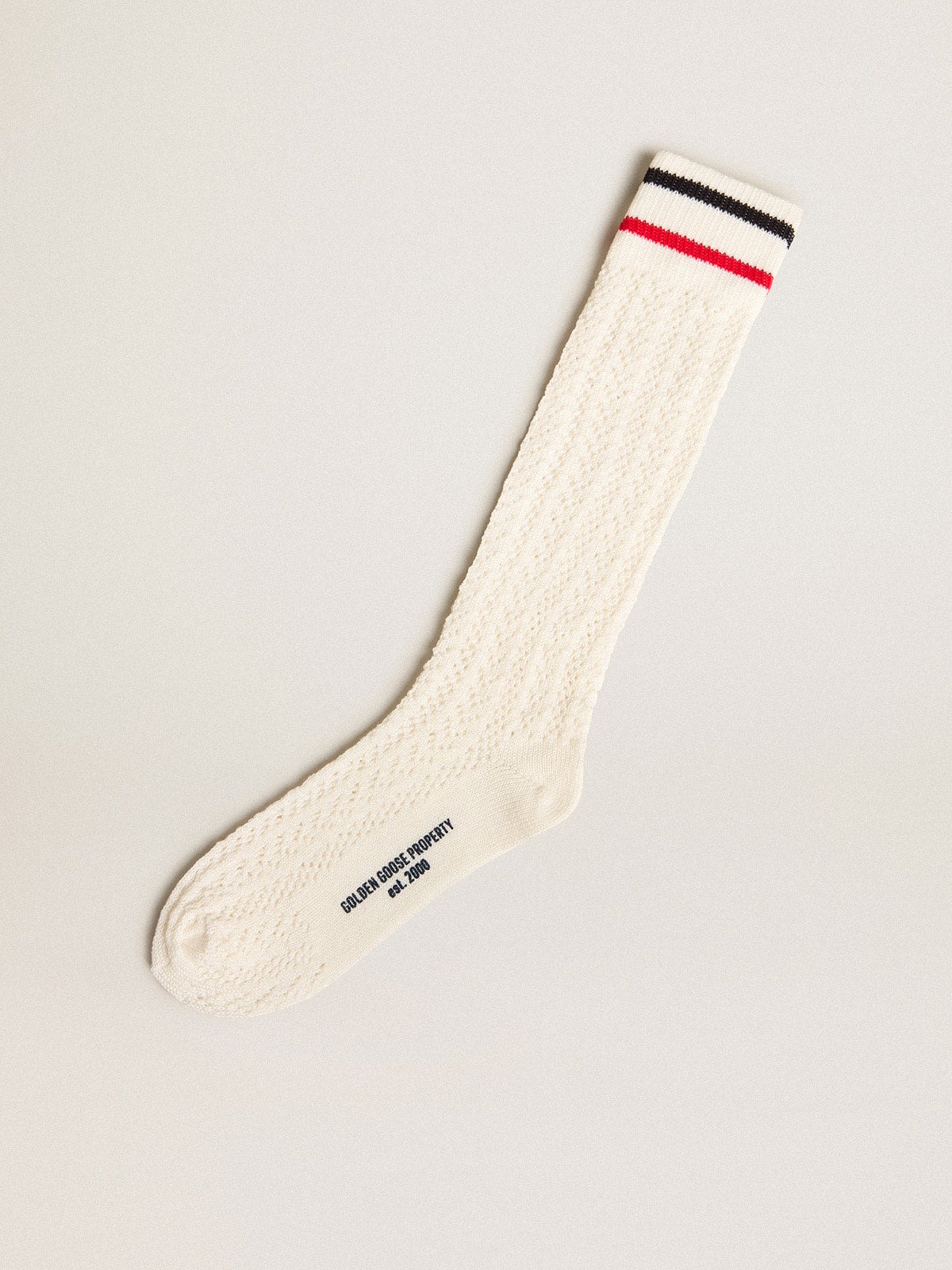 Long ribbed socks in vintage white with two-tone stripes - Golden Goose Women|Men