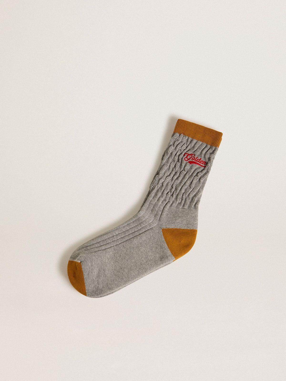 Gray ribbed socks with orange details and red logo - Golden Goose Women|Men