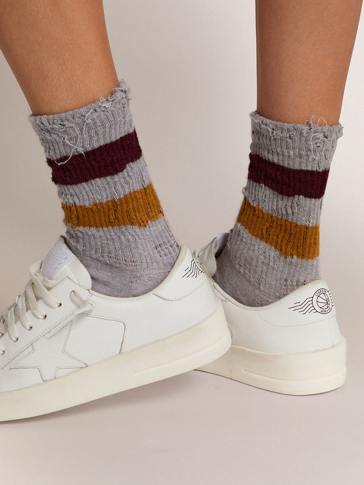 Melange grey socks with distressed details and two-tone stripes - Golden Goose Women|Men