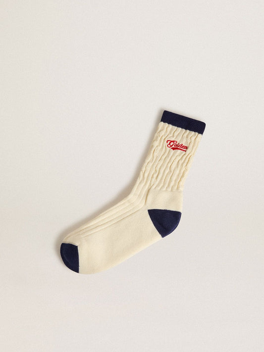 Cream ribbed socks with navy blue details and red logo - Golden Goose Women|Men