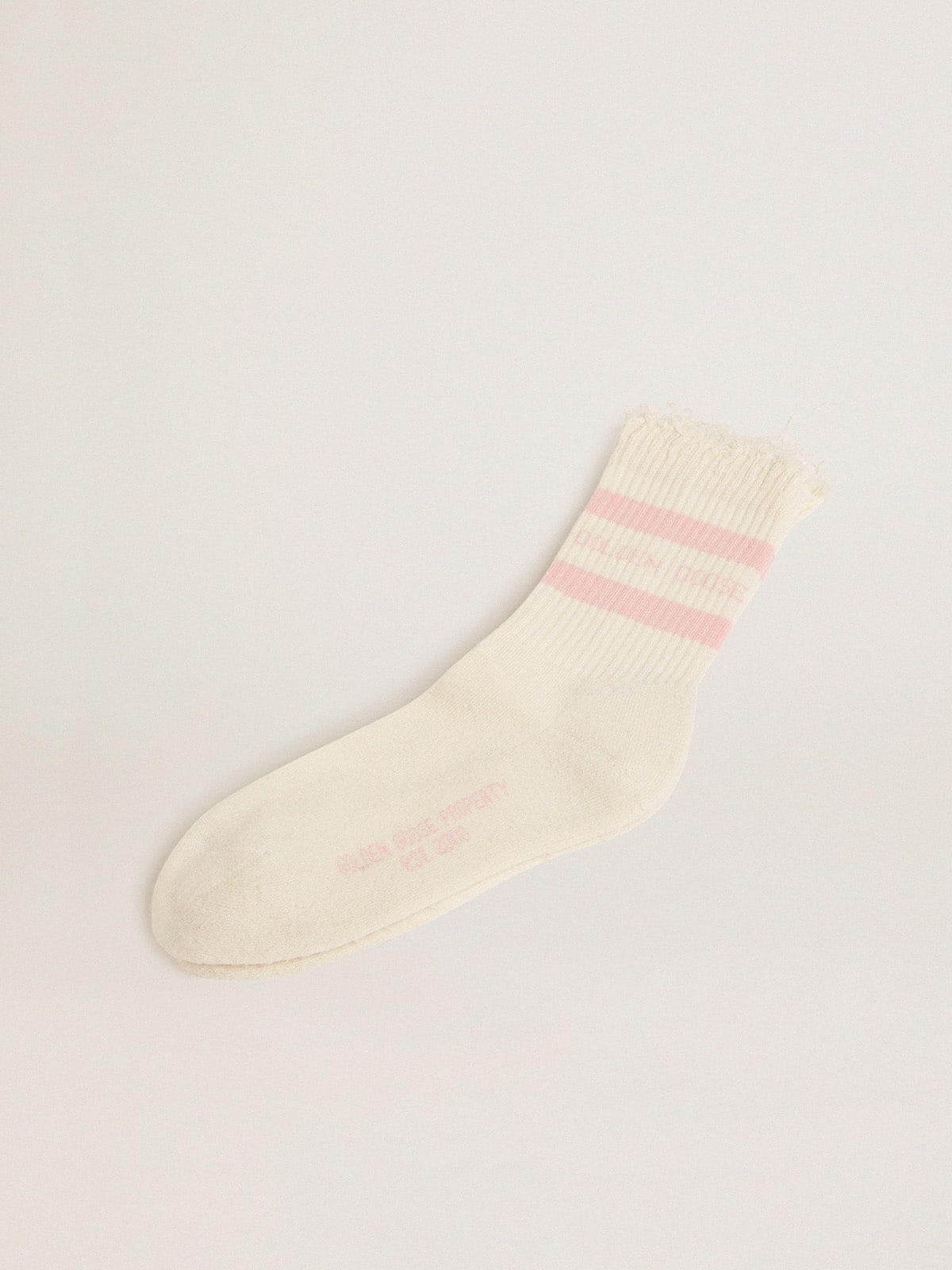 Distressed-finish white socks with baby-pink logo and stripes - Golden Goose Women|Men