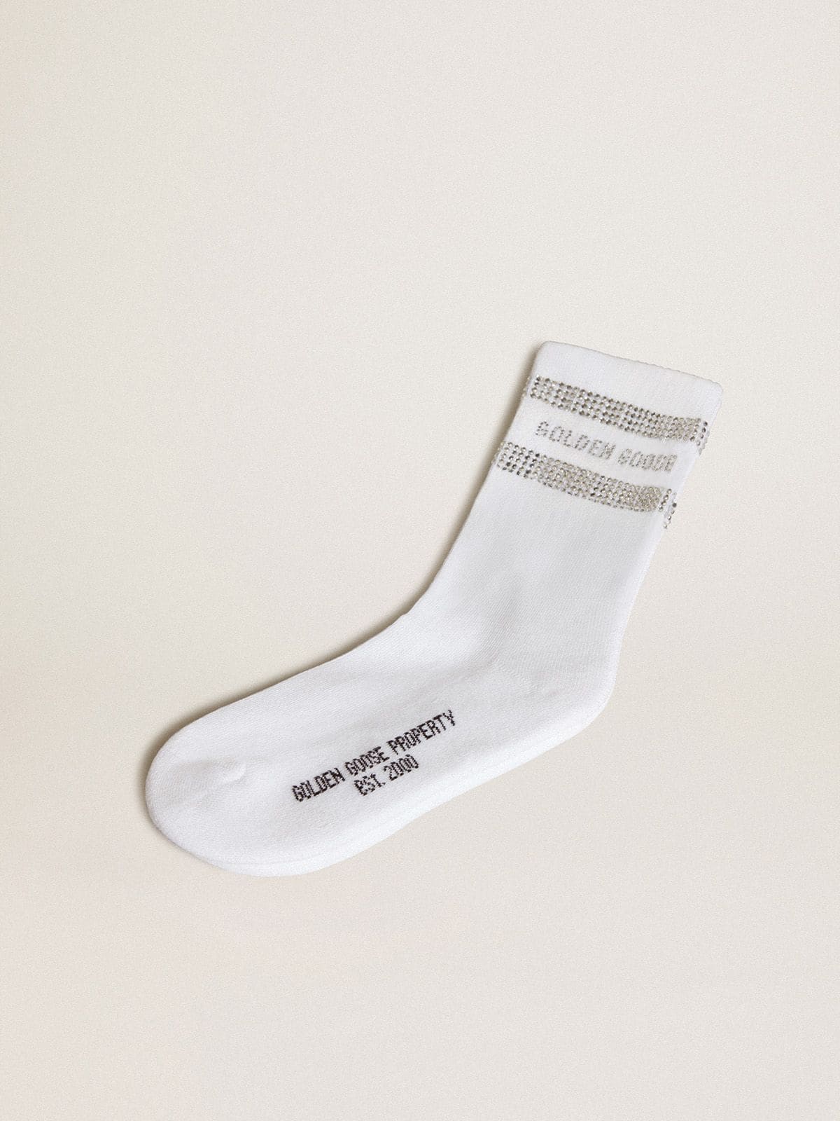 Unisex socks in white cotton with decorative crystals - Golden Goose Women|Men