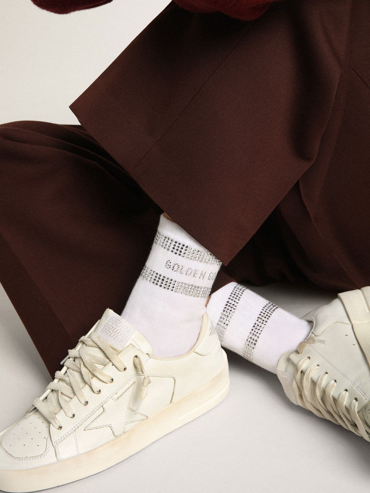 Unisex socks in white cotton with decorative crystals - Golden Goose Women|Men
