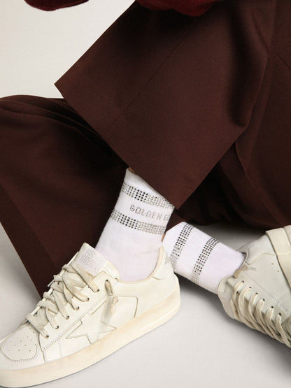 Unisex socks in white cotton with decorative crystals - Golden Goose Women|Men
