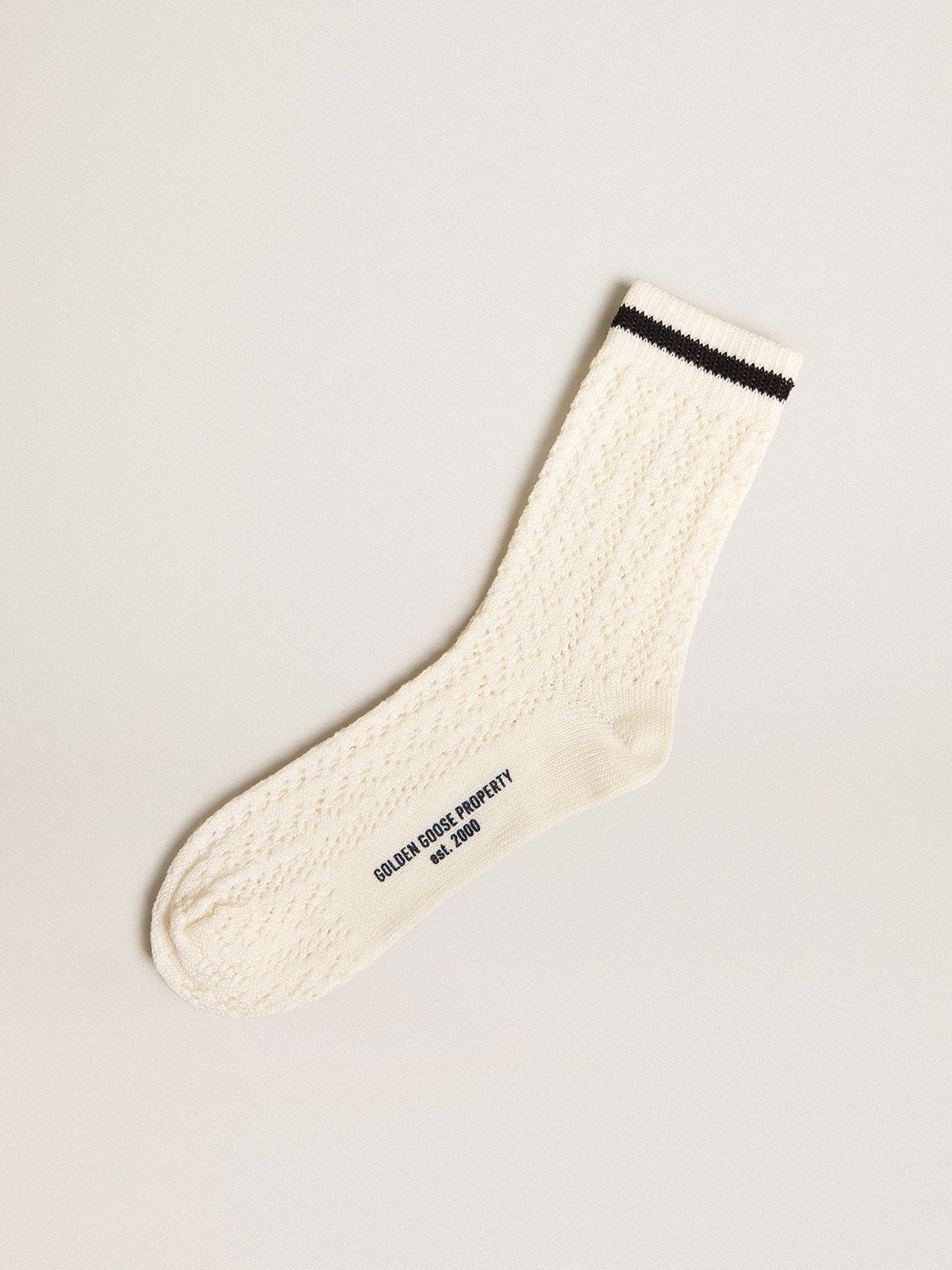 Long ribbed socks in vintage white with black stripe - Golden Goose Women|Men