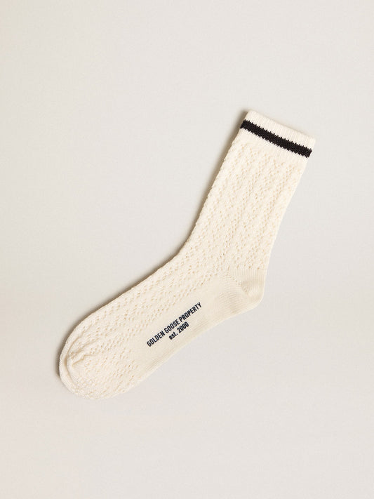Long ribbed socks in vintage white with black stripe - Golden Goose Women|Men