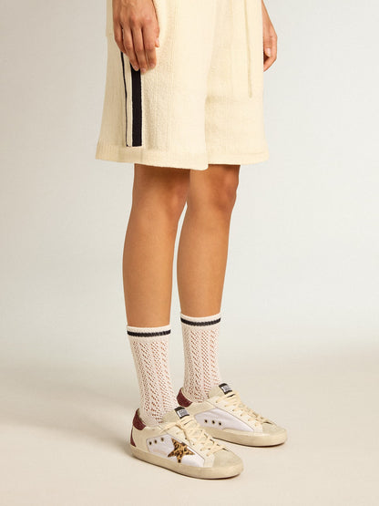 Long ribbed socks in vintage white with black stripe - Golden Goose Women|Men