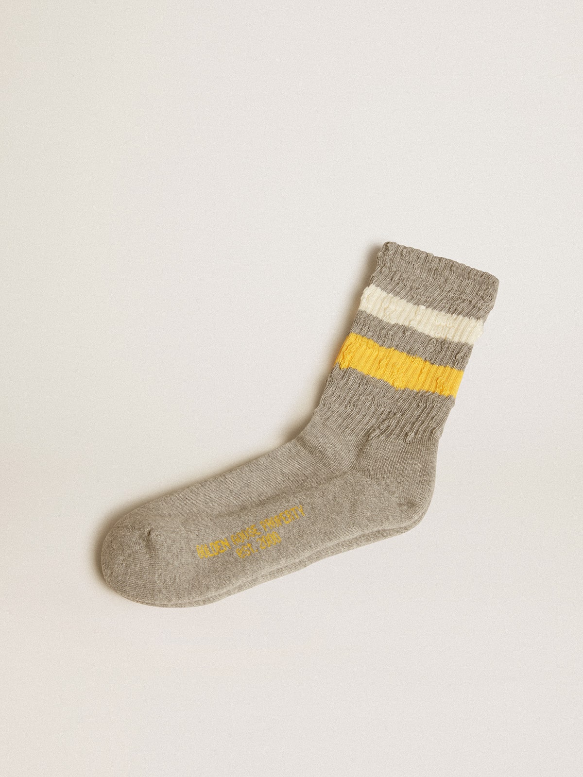Gray socks with distressed details and yellow and white stripes - Golden Goose Women|Men