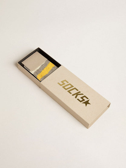 Gray socks with distressed details and yellow and white stripes - Golden Goose Women|Men