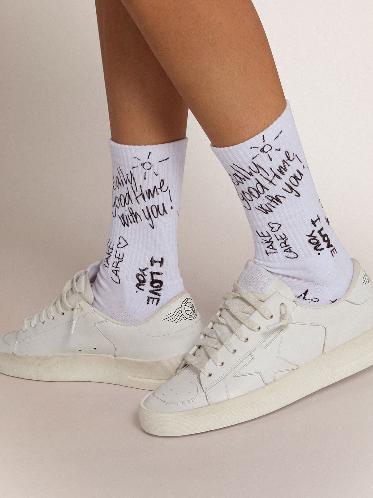 Optical white socks with black lettering - Golden Goose Women|Men