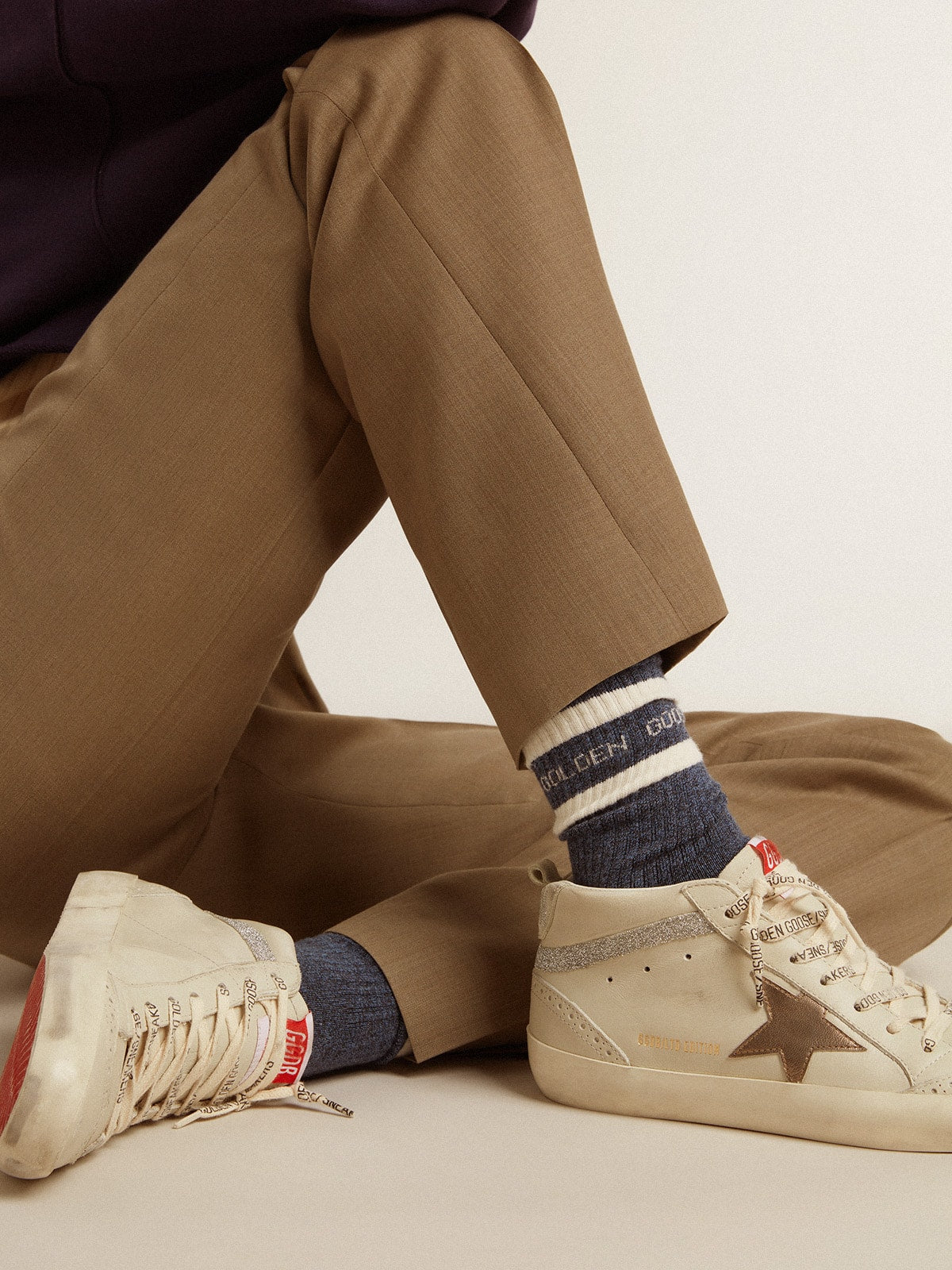 Blue socks with contrasting white stripes and white logo - Golden Goose Women|Men