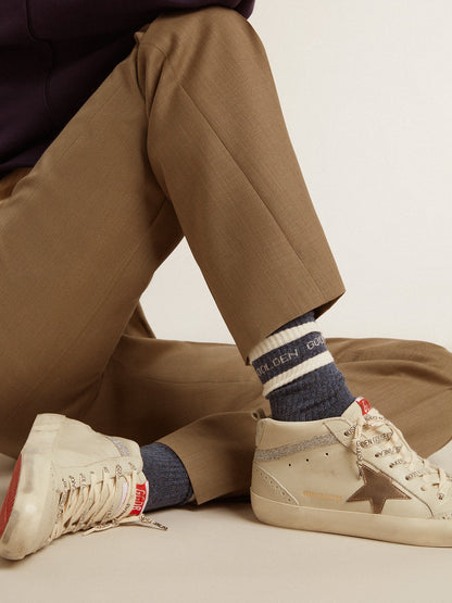 Blue socks with contrasting white stripes and white logo - Golden Goose Women|Men