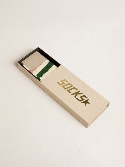 Worn-white socks with distressed details and pink and green stripes - Golden Goose Women|Men