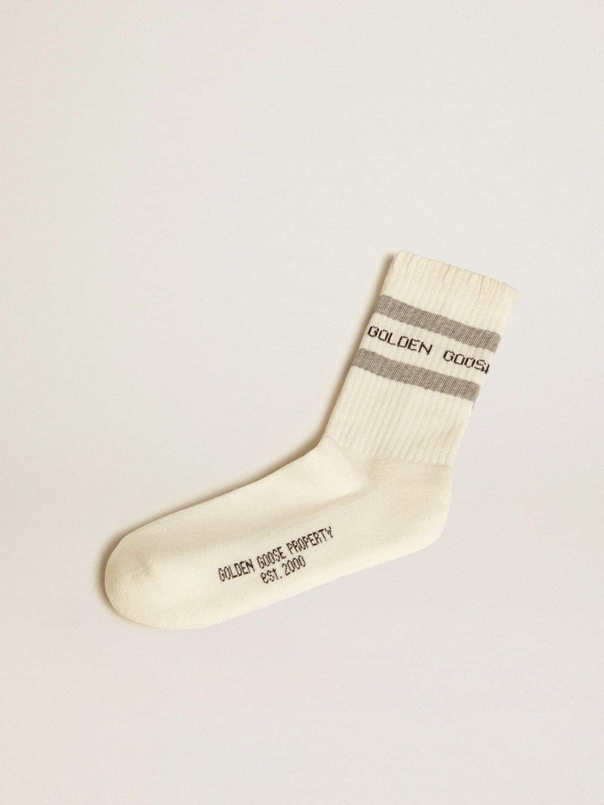 White socks with distressed details and gray stripes - Golden Goose Women|Men