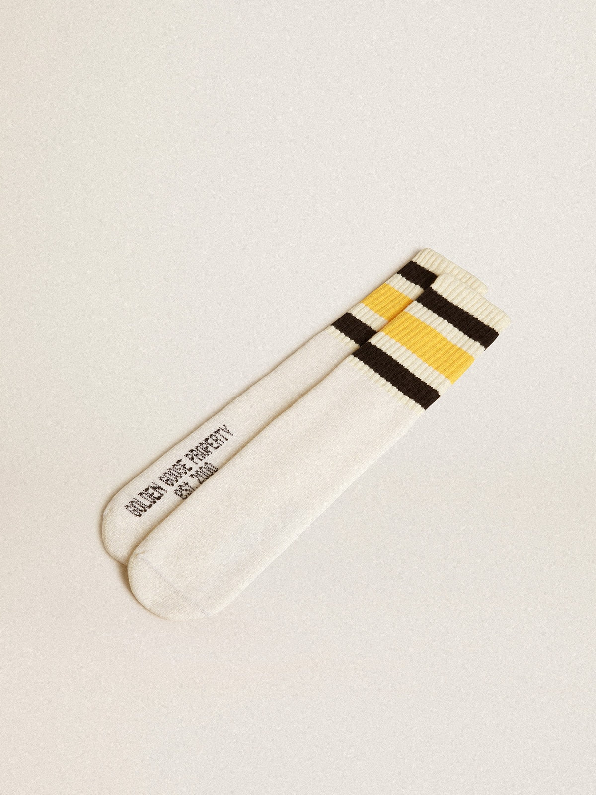 Worn-white socks with distressed details and black and yellow stripes - Golden Goose Women|Men