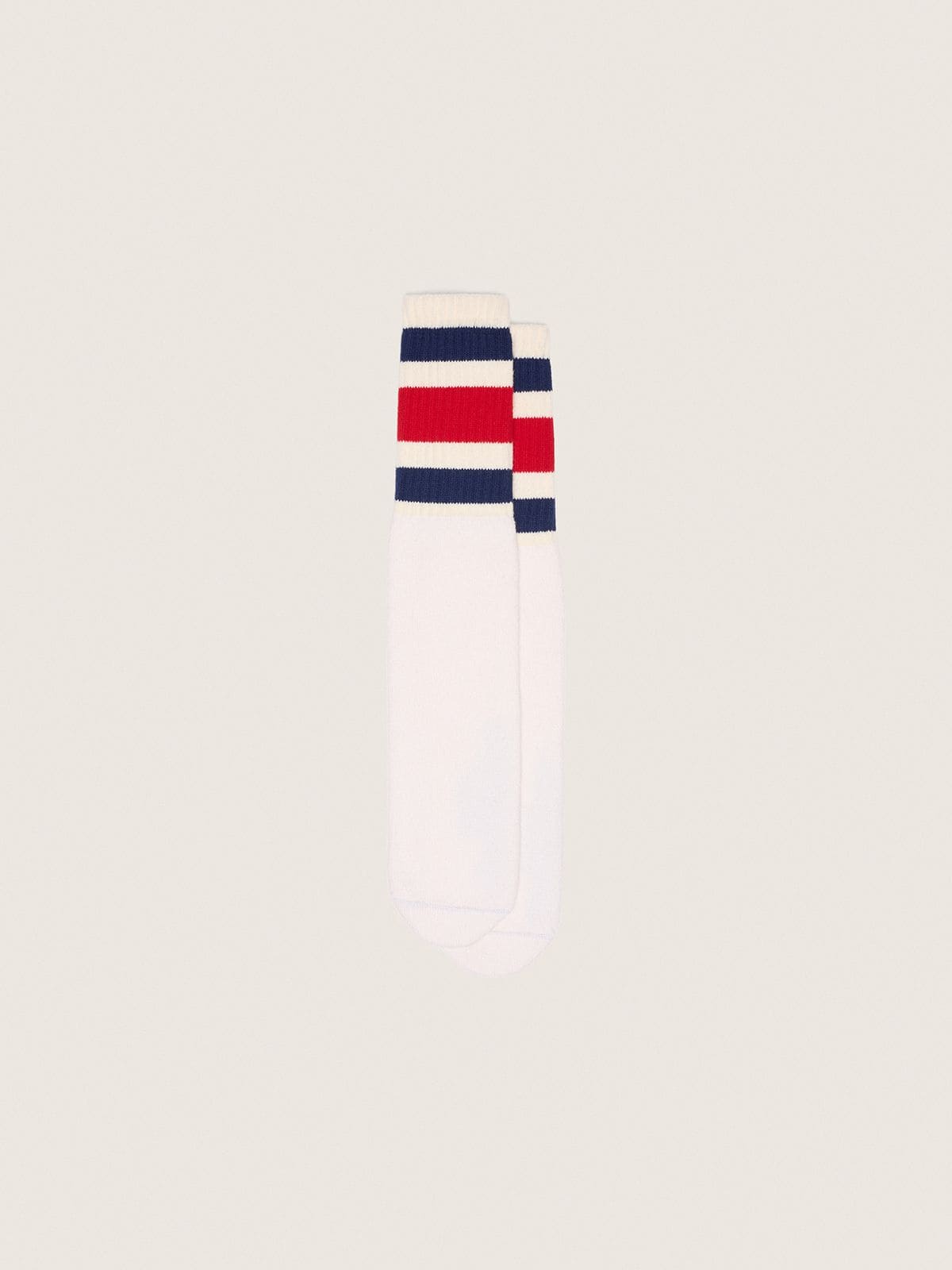 Worn-white socks with blue and red stripes - Golden Goose Women|Men