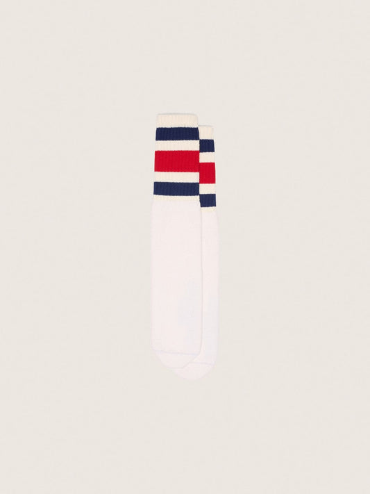 Worn-white socks with blue and red stripes - Golden Goose Women|Men