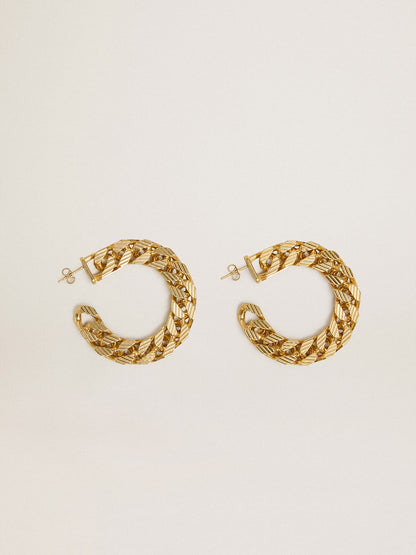 Chain hoop earrings with antique gold colored braided links - Golden Goose Women