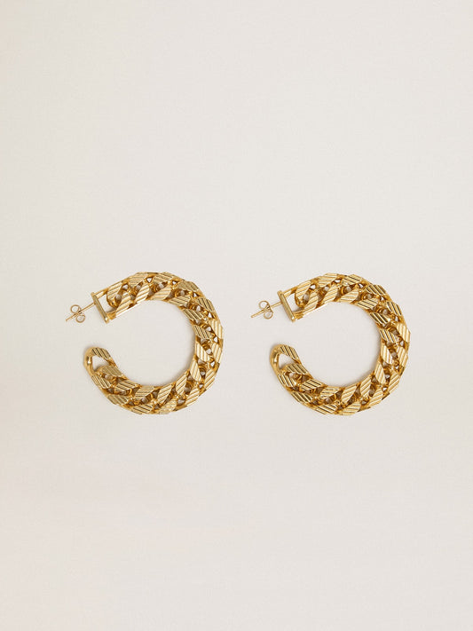 Chain hoop earrings with antique gold colored braided links - Golden Goose Women