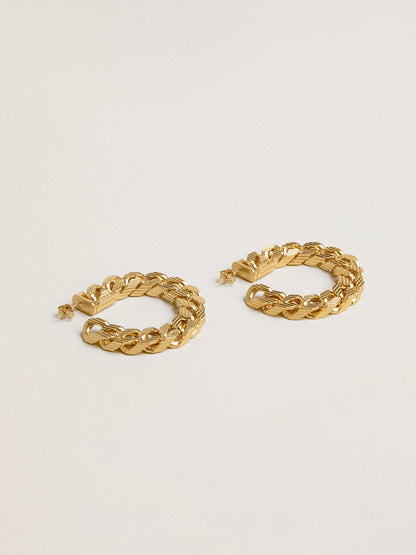 Chain hoop earrings with antique gold colored braided links - Golden Goose Women