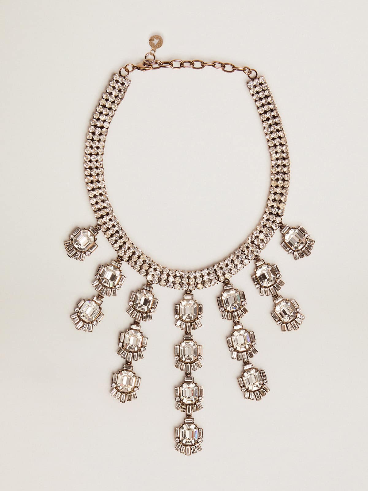 Women's necklace in antique gold color with drop crystals - Golden Goose Women