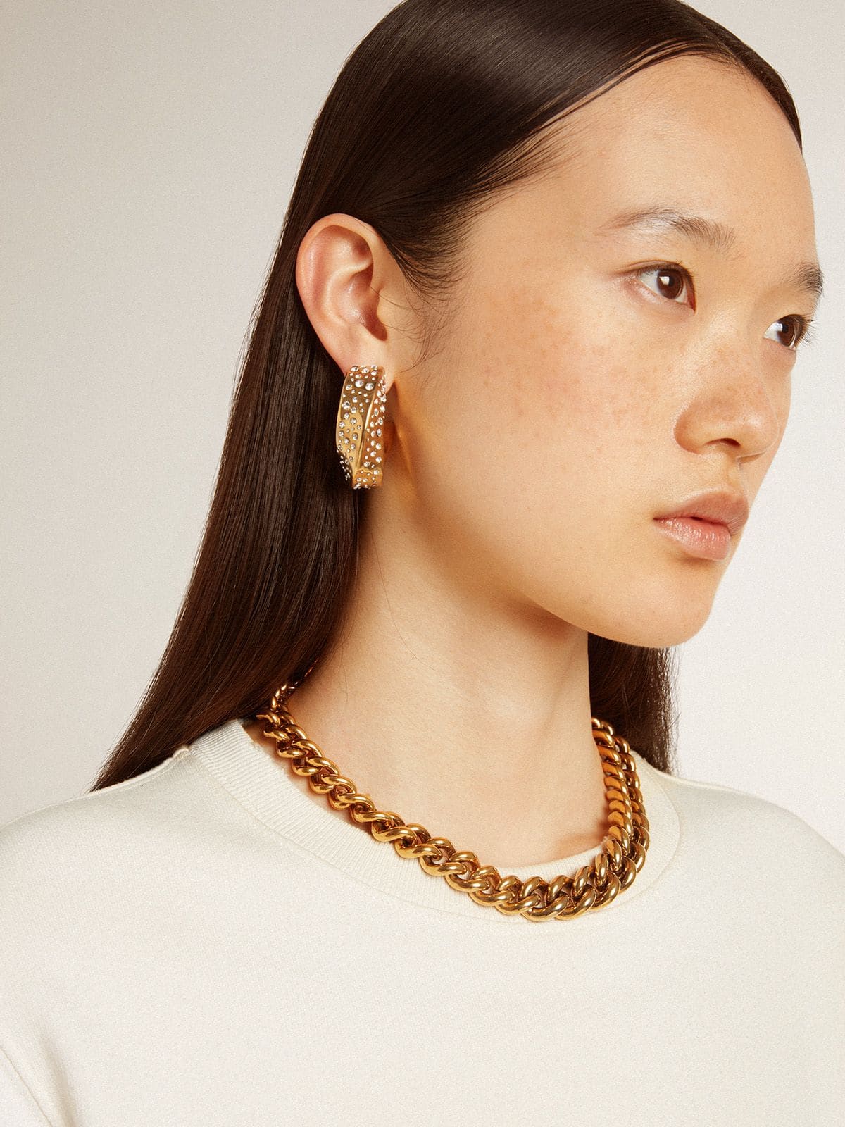 Gold hoop earrings with crystals - Golden Goose Women