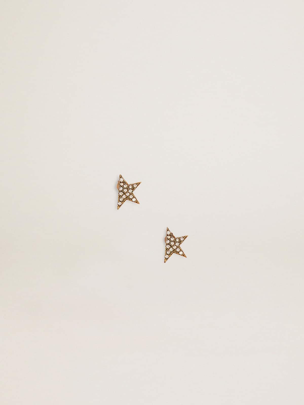 Women's stud earrings in antique gold color with crystals - Golden Goose Women