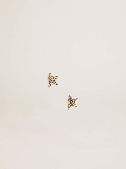 Women's stud earrings in antique gold color with crystals - Golden Goose Women