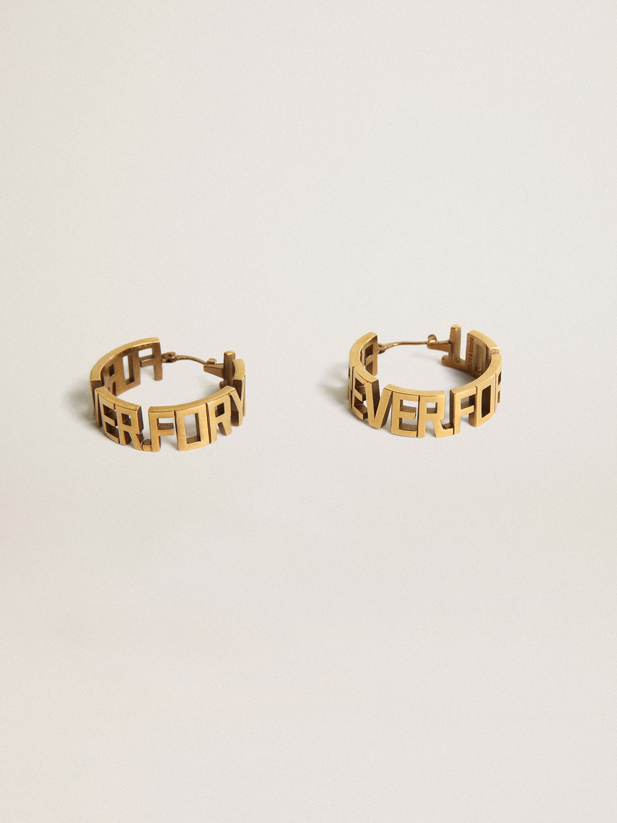 Hoop earrings in antique gold color with Forever For You lettering - Golden Goose Women