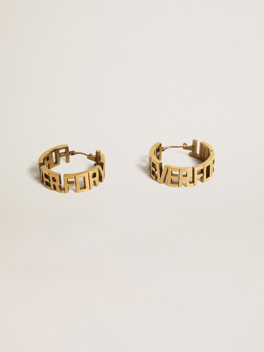 Hoop earrings in antique gold color with Forever For You lettering - Golden Goose Women