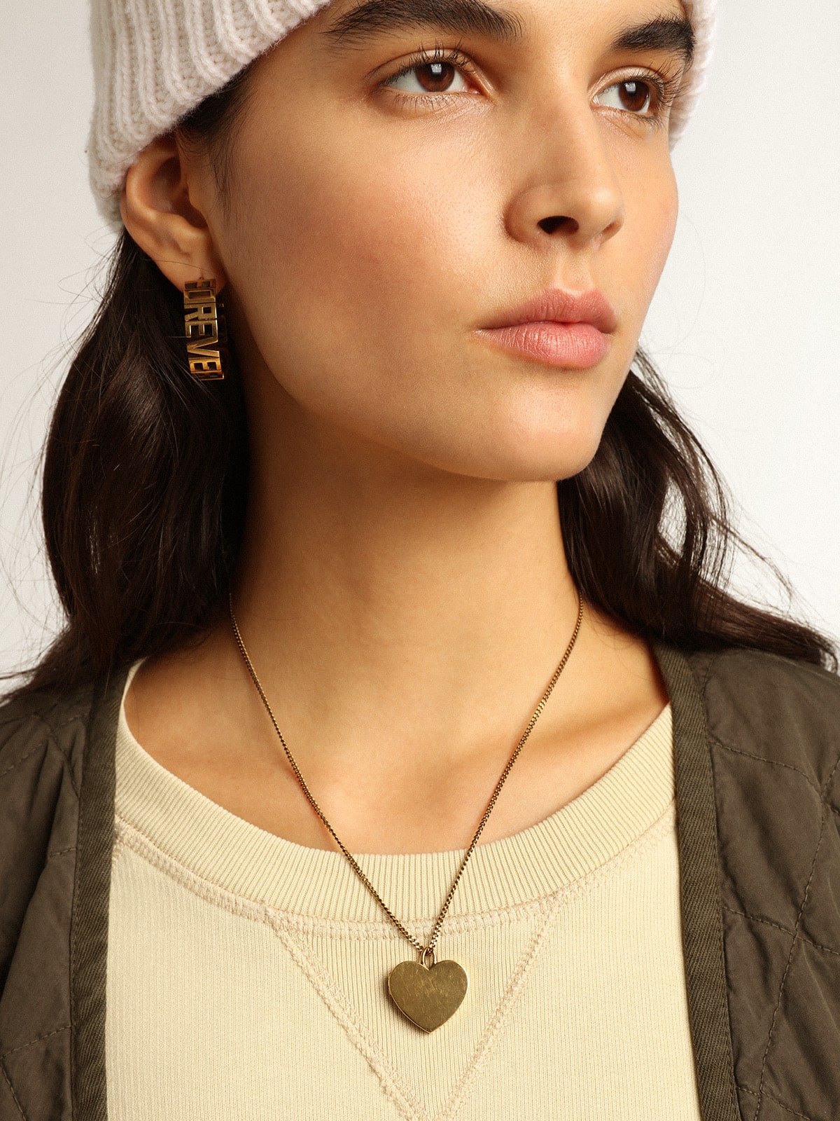 Hoop earrings in antique gold color with Forever For You lettering - Golden Goose Women