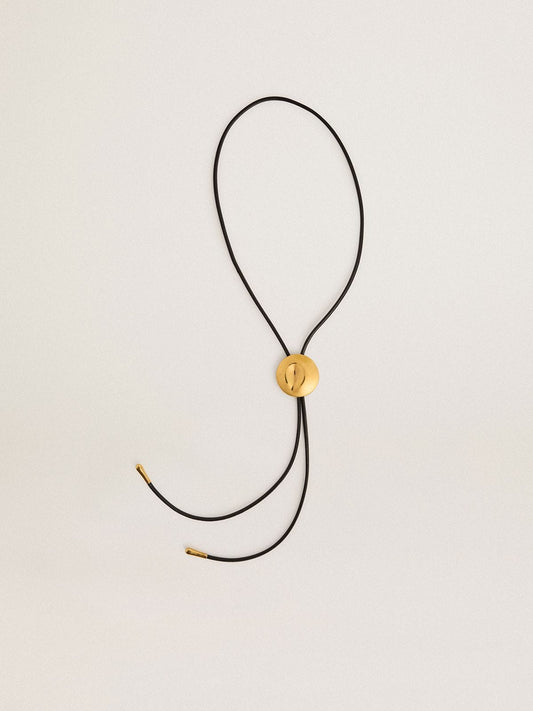 Jewelmates bolo tie necklace in black leather with antique gold metal detail - Golden Goose Women