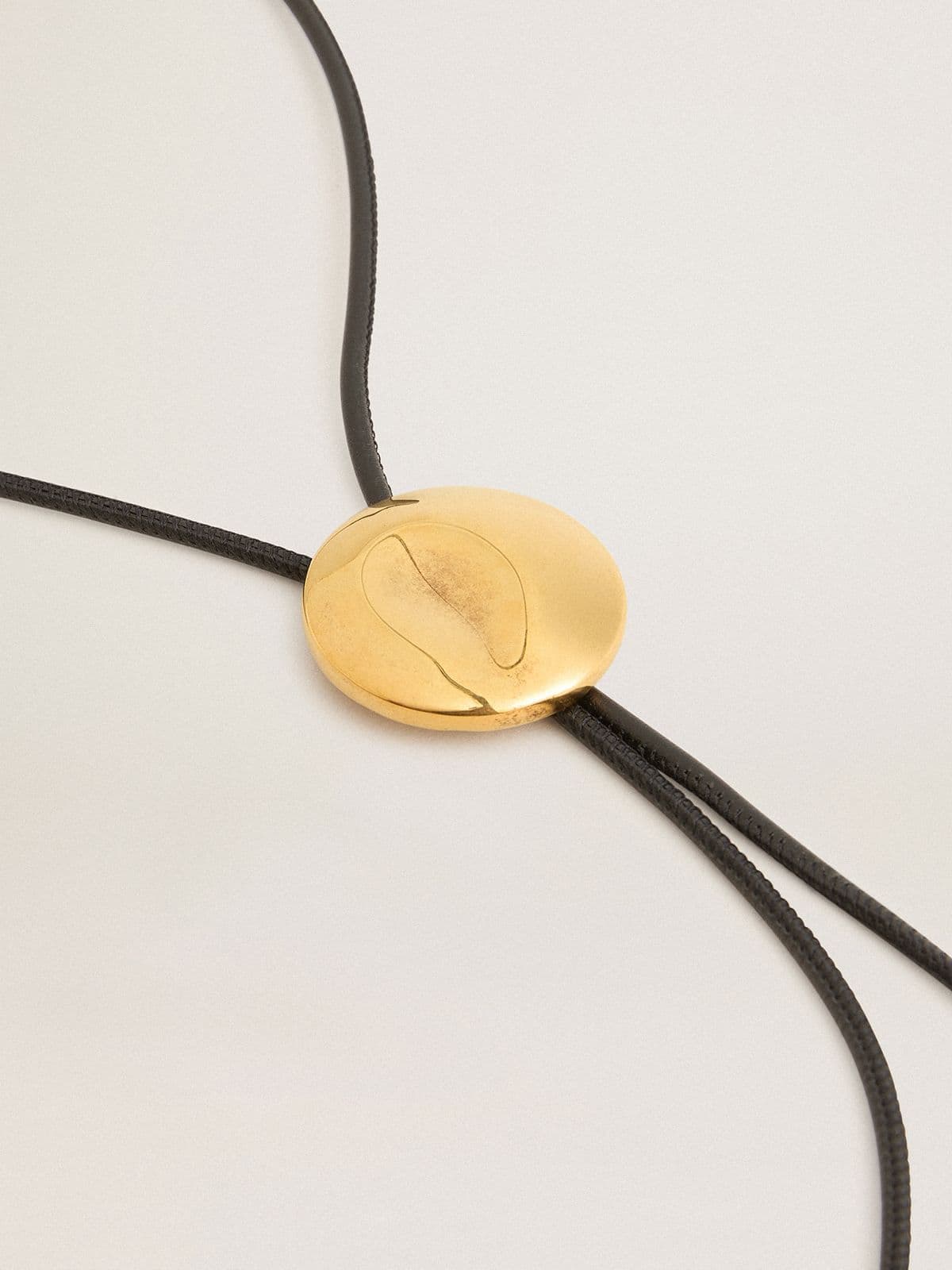 Jewelmates bolo tie necklace in black leather with antique gold metal detail - Golden Goose Women