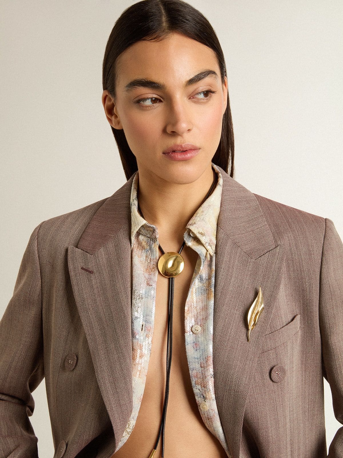 Jewelmates bolo tie necklace in black leather with antique gold metal detail - Golden Goose Women