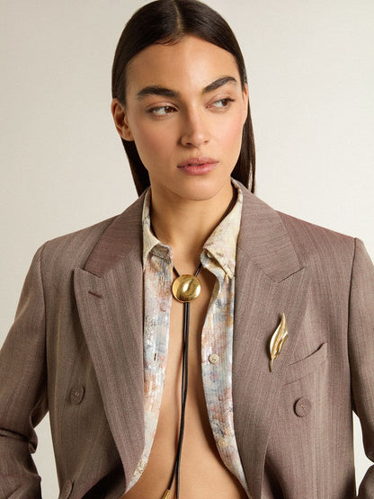 Jewelmates bolo tie necklace in black leather with antique gold metal detail - Golden Goose Women