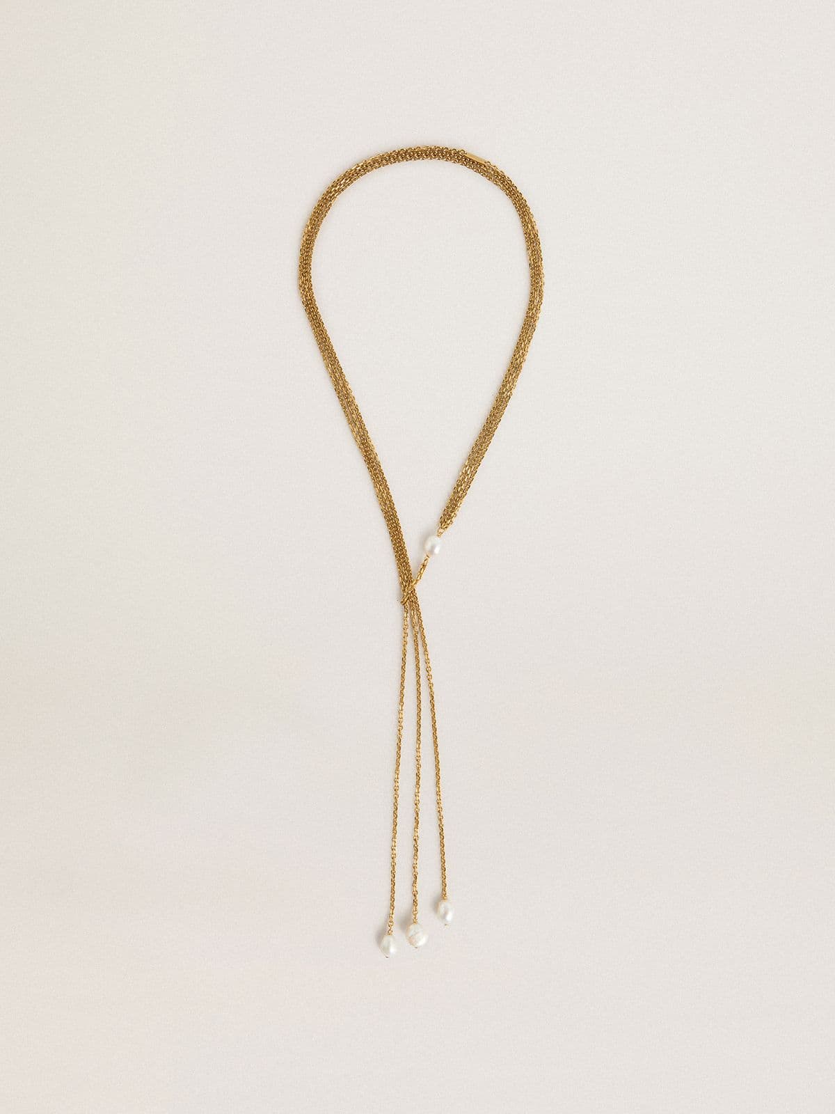 Necklace with antique gold-colored chains with pearls - Golden Goose Women